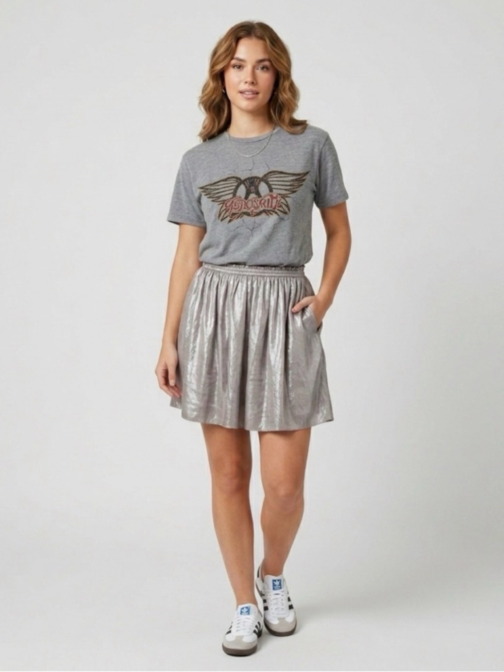 Corey Lynn Calter Anthropologie Metallic Silver Pleated Mini Skirt Size Small